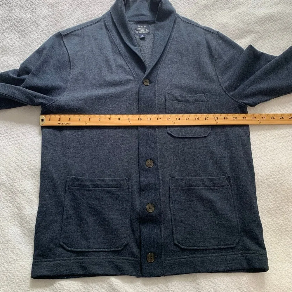 J. Crew Authentic Fleece Shawl Collar Cardigan Mens‎ Medium Blue Heather Button